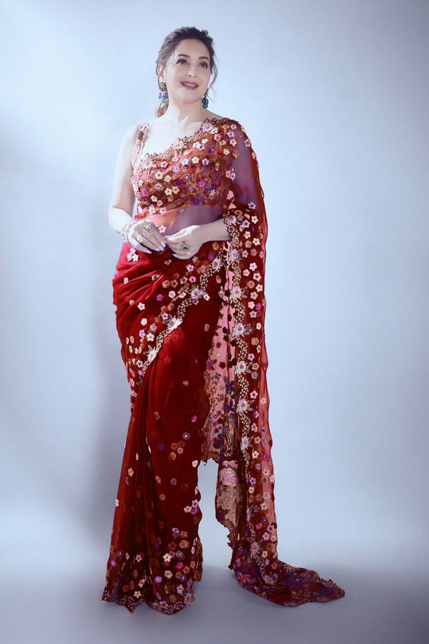 Madhuri Multi Colour Party Wear Organza Silk Stylish Latest Saree Collection